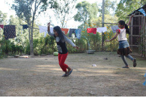 Kinari and Shova flying their kites