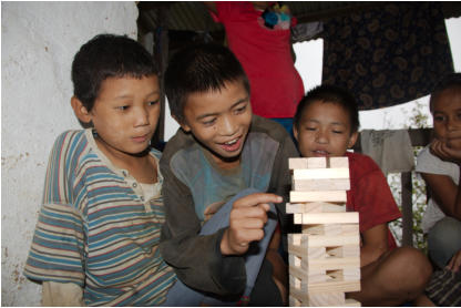 Sundar and Nabin playing Jenga