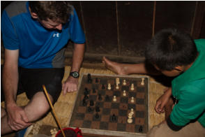 Playing chess with Sammar at Sandhya's brother's house